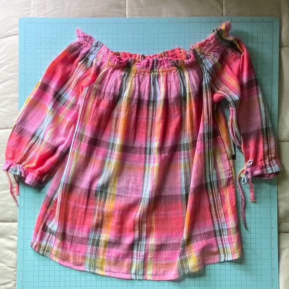 Off the Shoulder A.N.A. Women's Size SMALL Plaid Gauzy Top 3/4 Sleeves NWT - Picture 5 of 8